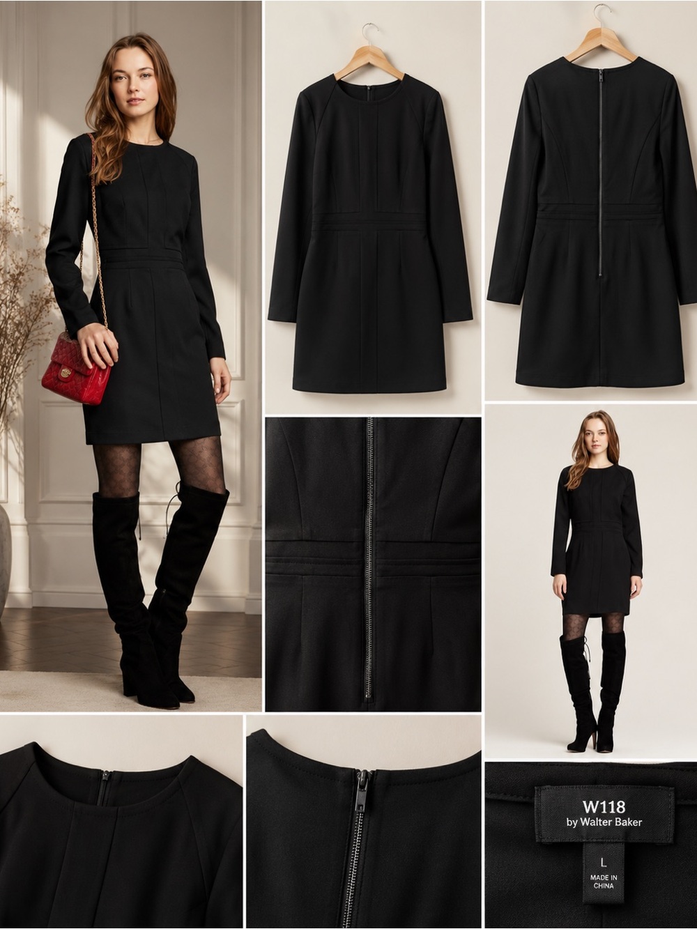 W118 by Walter Baker Hollie Sheath Dress NWT Black Long Sleeve Minimalist Mini